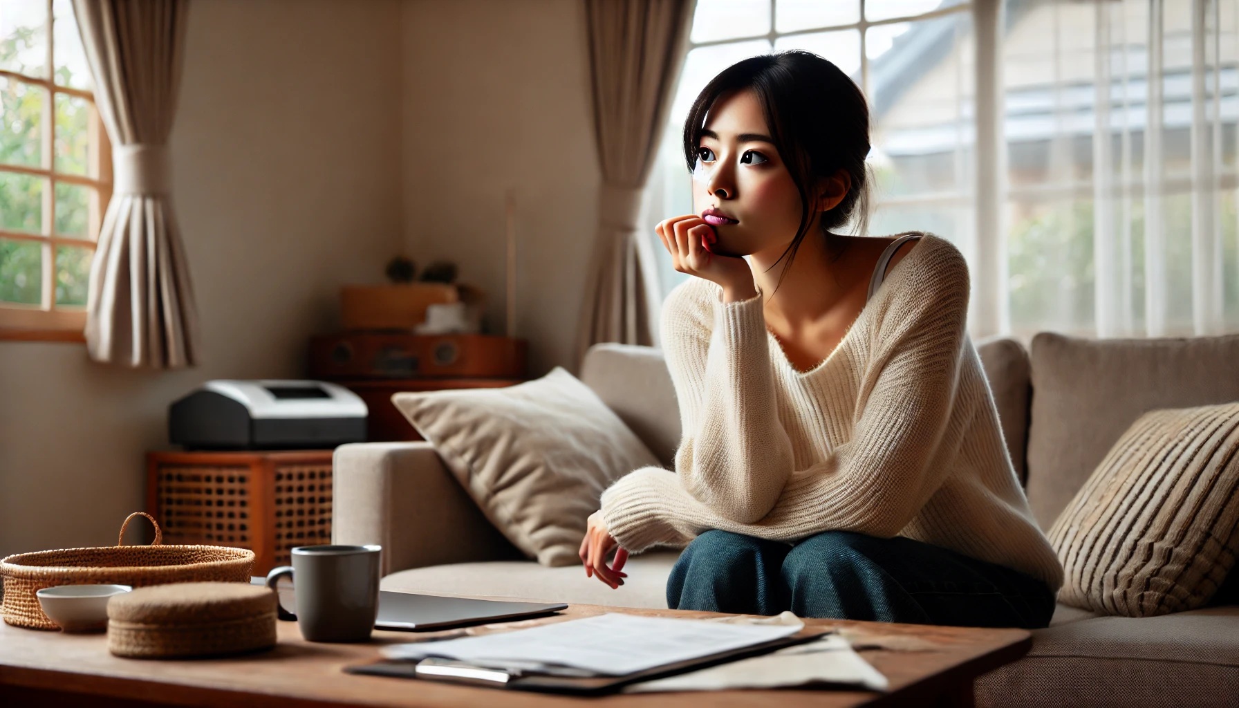 どうしようかな、と考え事をしている女性