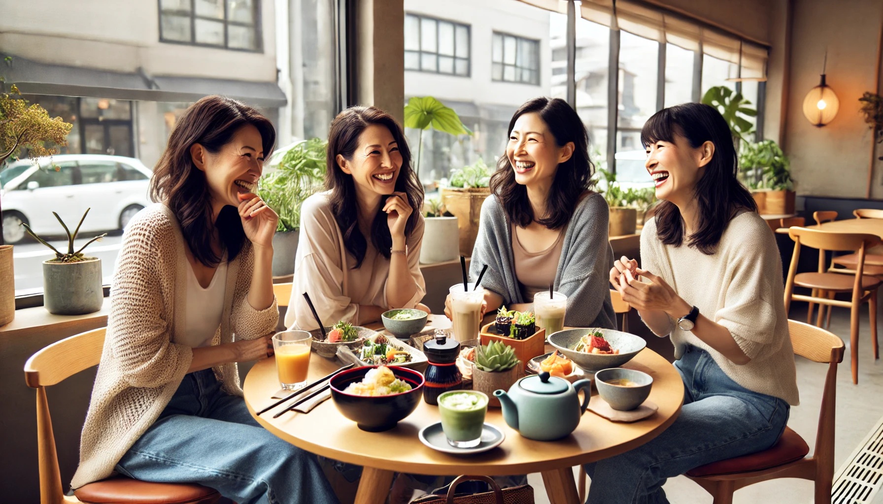 カフェでランチしているママ友グループ.