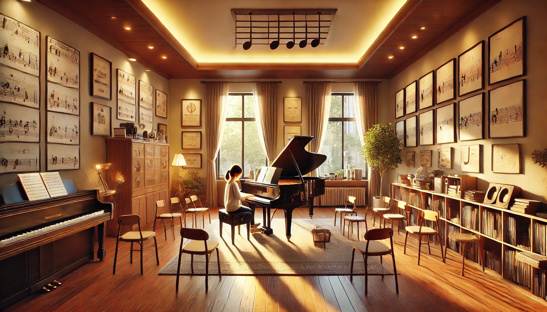 ピアノ教室でピアノを弾く女性