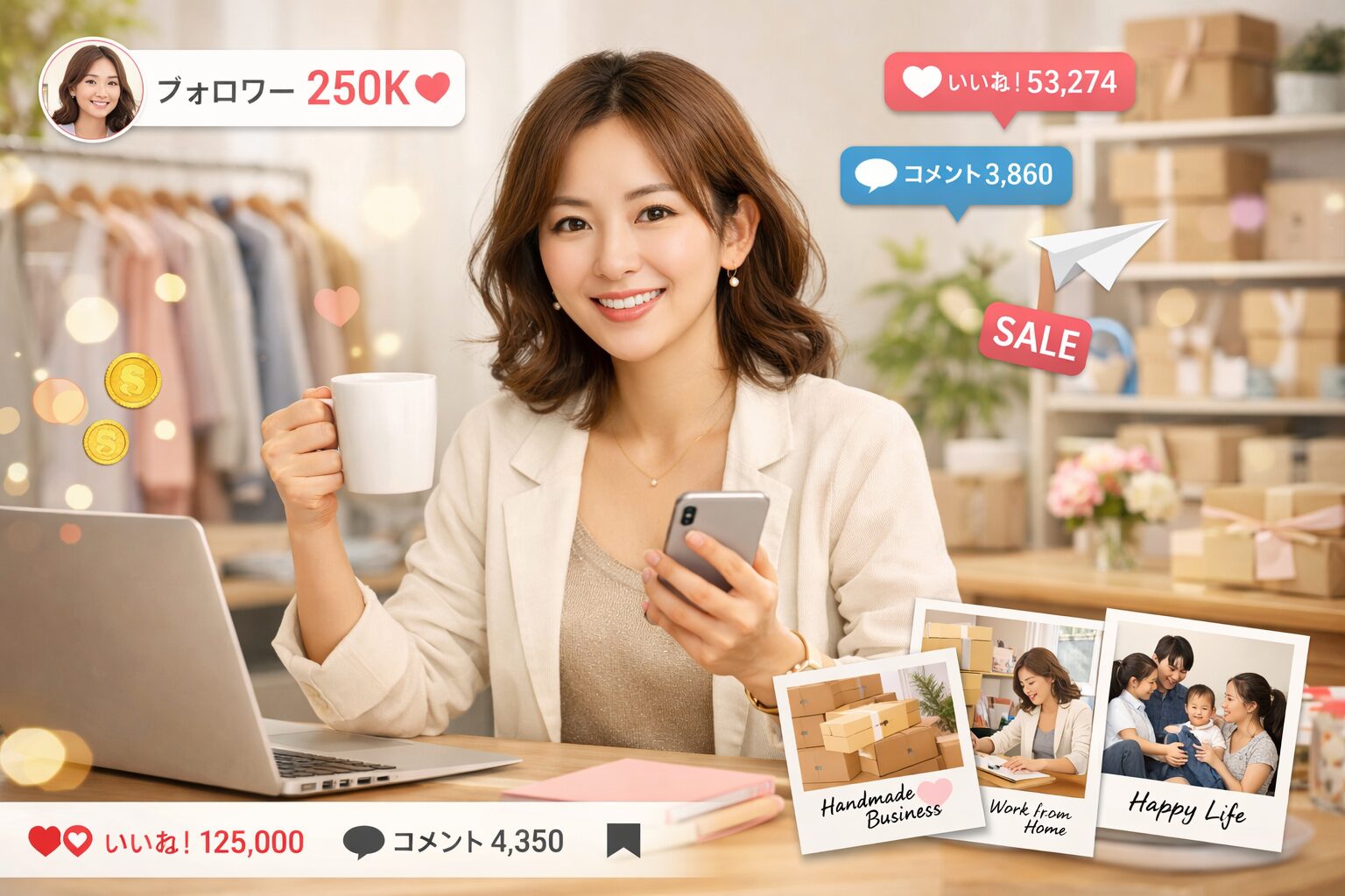 フォロワー多数の起業した主婦のインスタアカウントイメージ