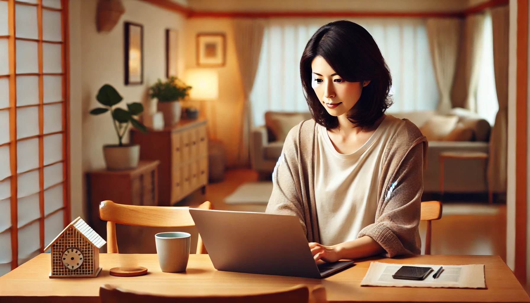 主婦が在宅でWebライターの仕事をしている様子