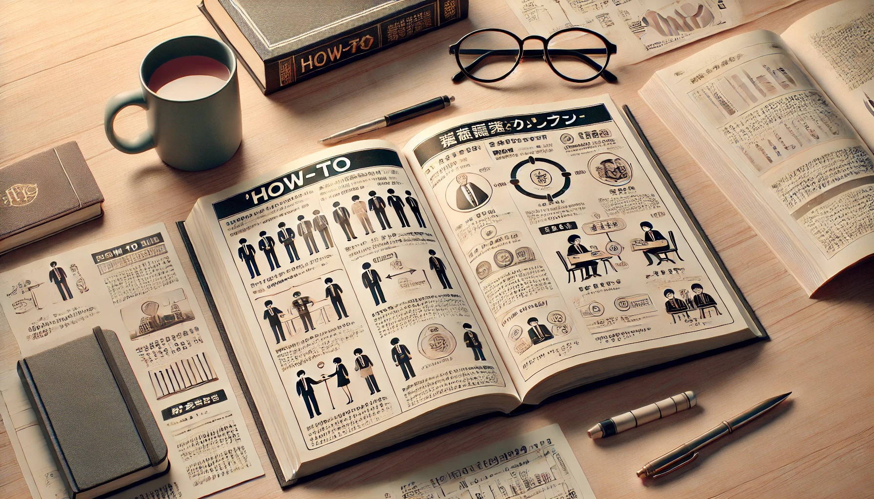 机の上に置かれた人間関係やコミュニケーションのハウツー本