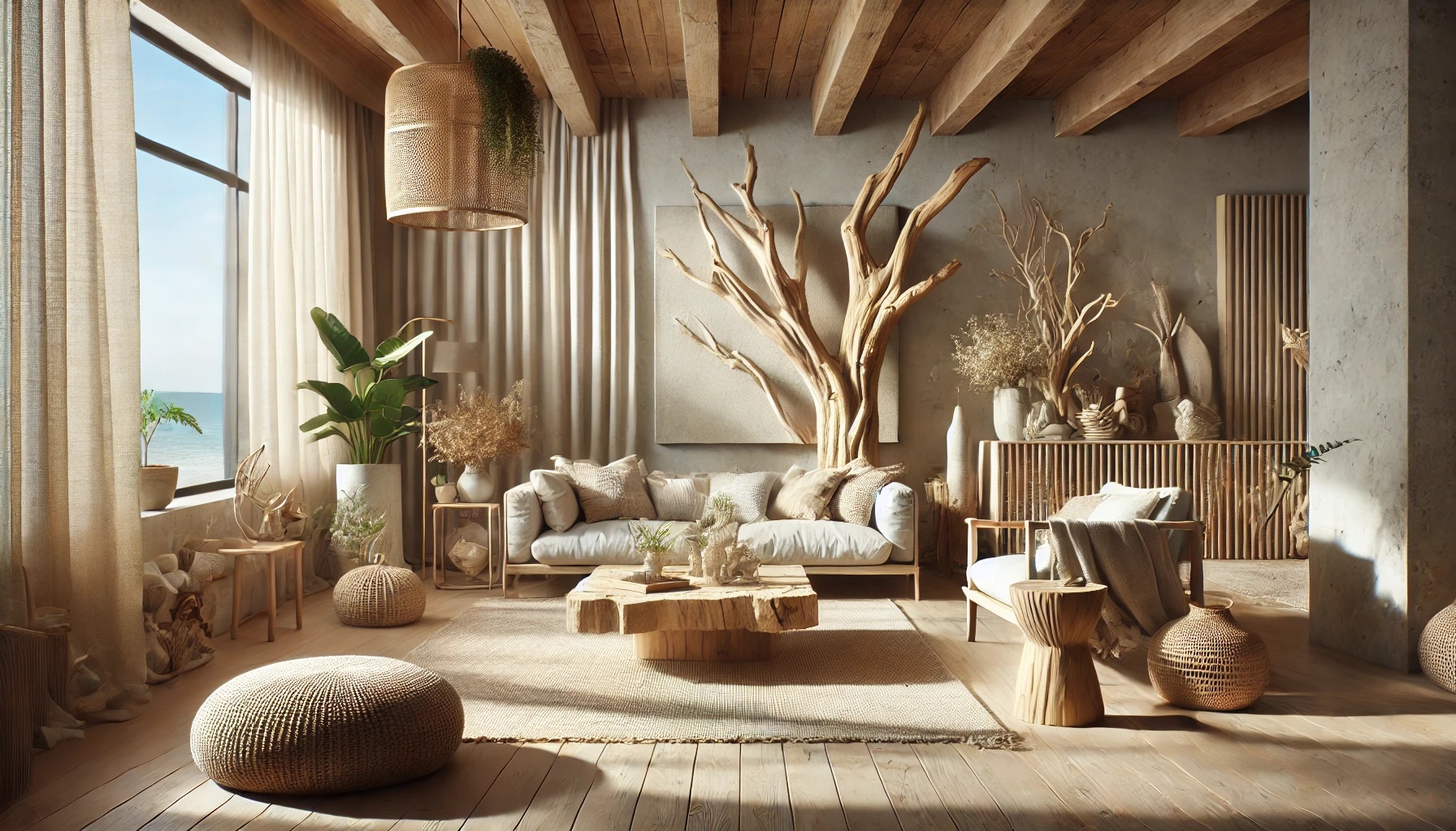 流木を取り入れたインテリアの部屋